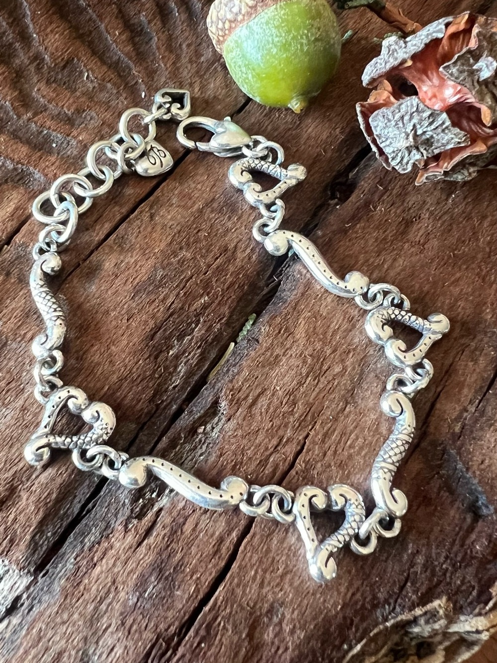 Brighton Hearts Bracelet Fine Silver Plated Chain Scroll  Links .999 Love